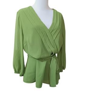 NEW WORTHINGTON Faux Wrap Blouse Top XL Meadow Green Career Office Dressy V-Neck